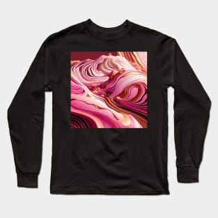 Pink  Liquid marble and gold waves Long Sleeve T-Shirt